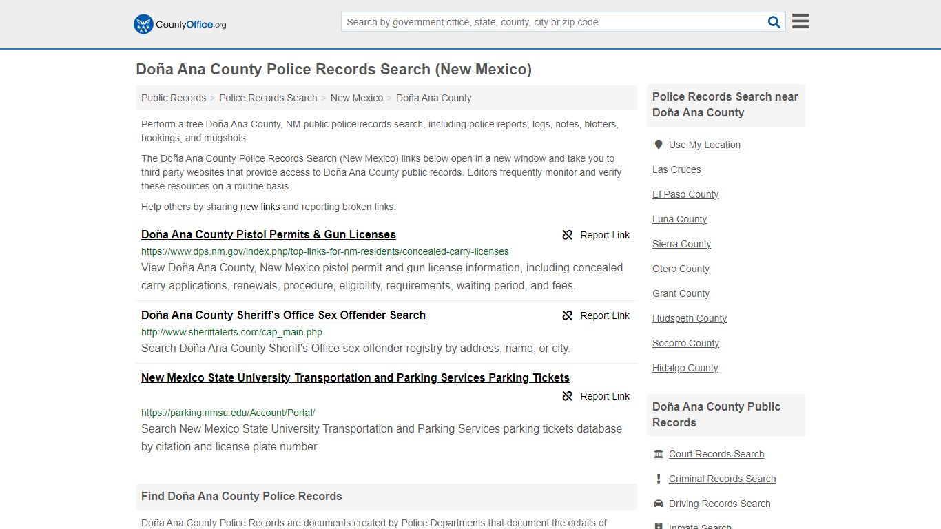 Doña Ana County Police Records Search (New Mexico) - County Office